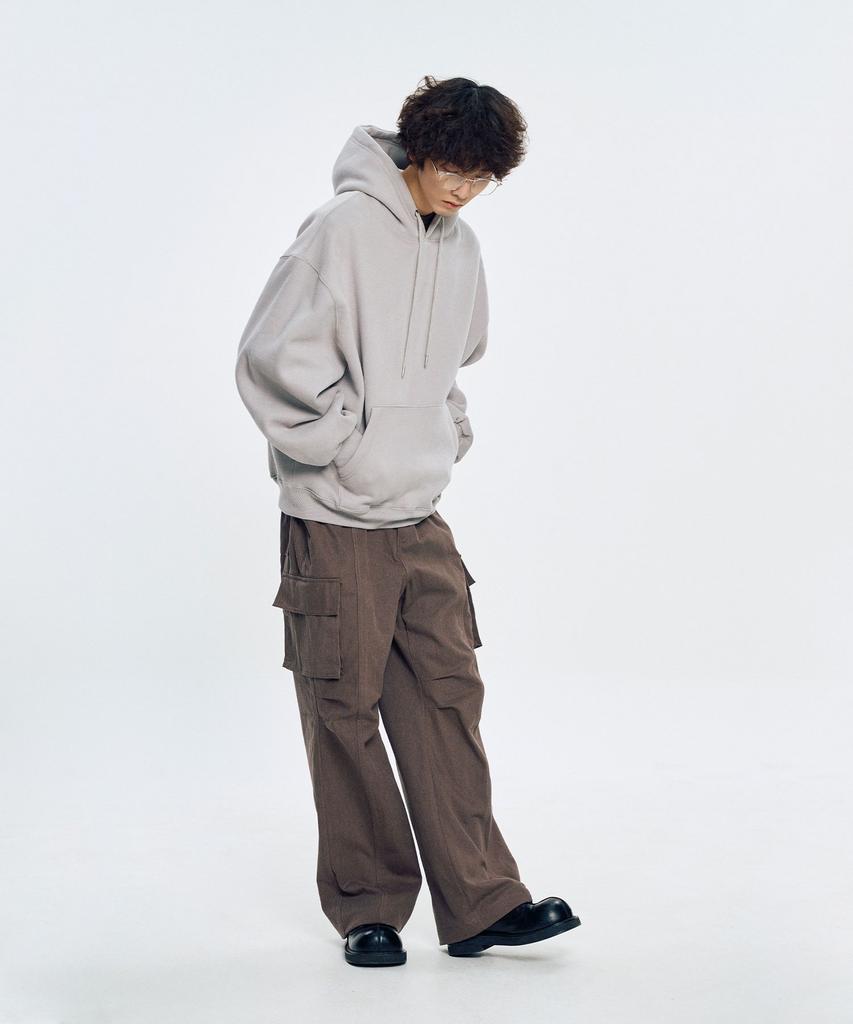 Peach Skin Balloon Over Hoodie - Gray Beige