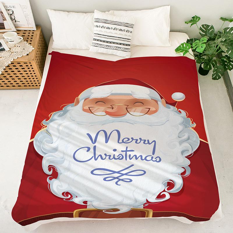 Christmas Flannel Blanket Printed Office Nap Throw Winter Warm Blanket for Desk Home Use