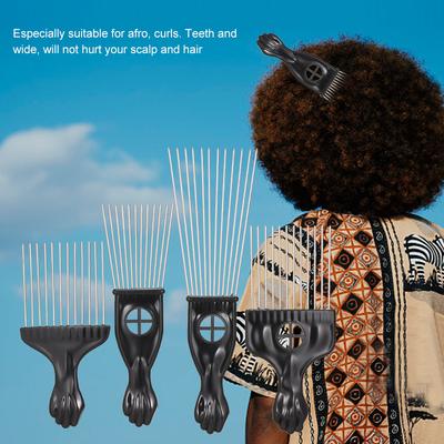4 STÜCKE Schwarzes Kammset Metall Afro Frisur Kamm Lockiges Haar Schwarzer Anzug Stahlnadelkamm Friseurbedarf