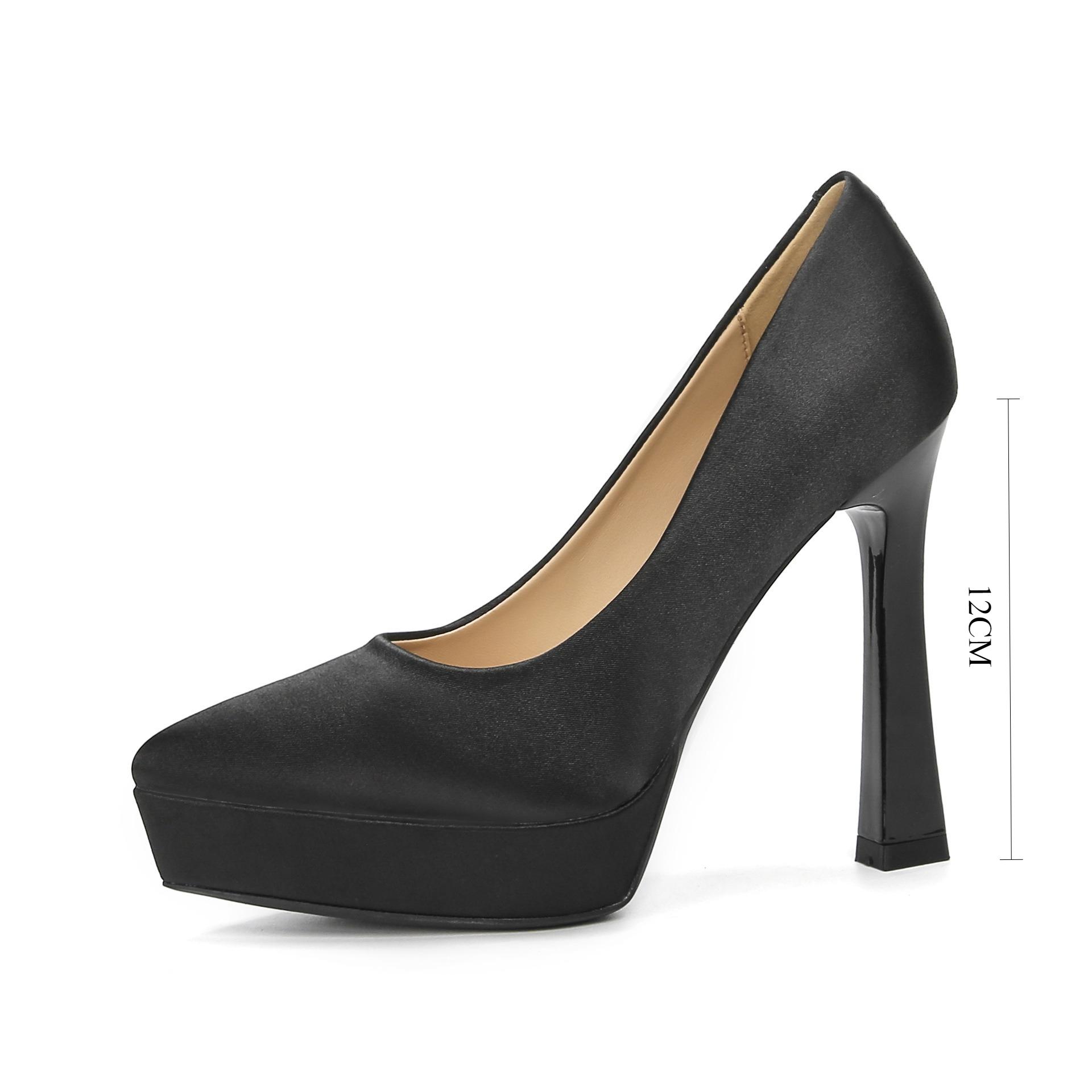 

High Heels Women s Spring and Autumn Satin High Heel Pumps Pointed Thin Heels Super High Heels Waterproof Table Single Shoes 34