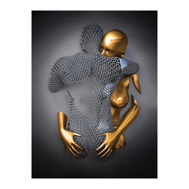 Metal Figure Statue Posters Print Modern Lovers Sculpture Canvas Painting Wall Art Wall Pictures for Room Home Decoration No Frame