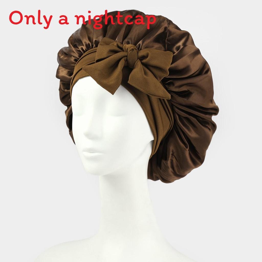 Bonnet de Nuit en Satin pour Femmes avec Nœud Papillon Lien Réglable Soin des Cheveux Bonnet de Nuit Doux en Soie