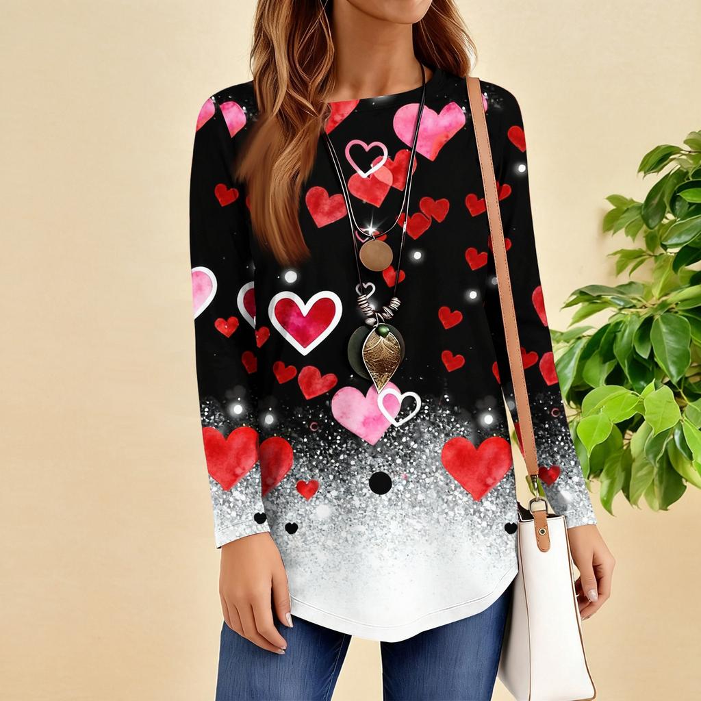 Women's Loose Round Neck Raglan Sleeve Printed Long Sleeve T-Shirt Pullover