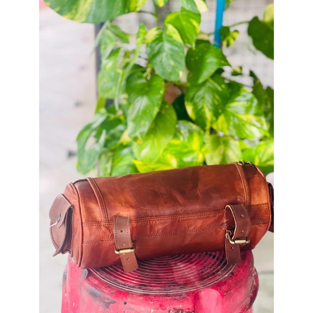Real Goat Leather Tool Bag Motorcycle Saddle Vintage Genuine