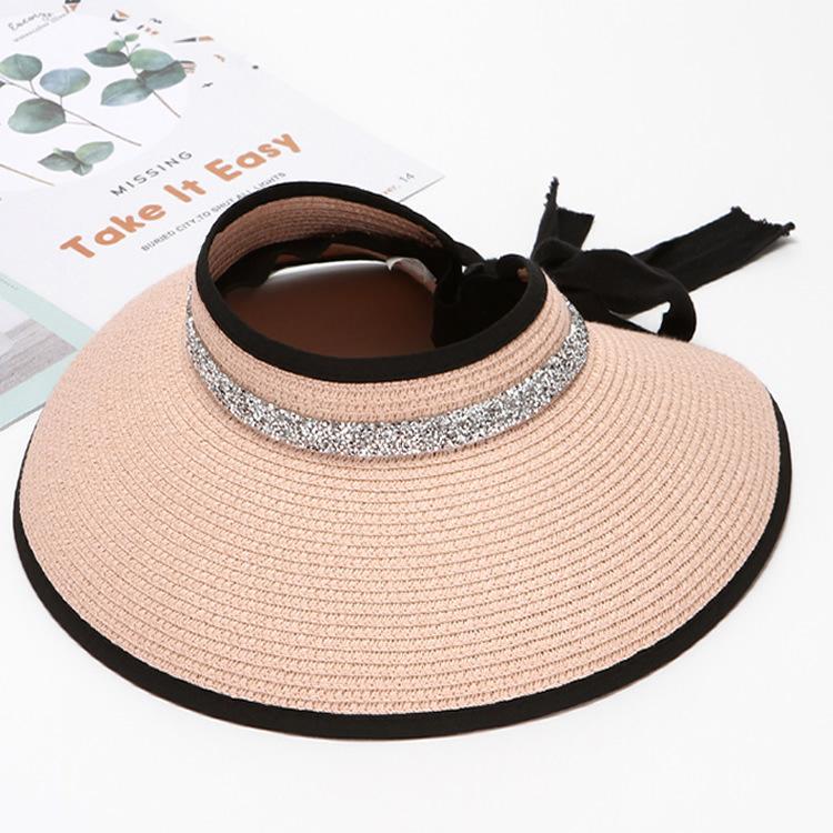 Women's Summer Foldable Straw Hat Shining Female Big Brim Sun Hats Casual Outdoor Beach Cap Girl Uv Protected Cap Chapeau Femme