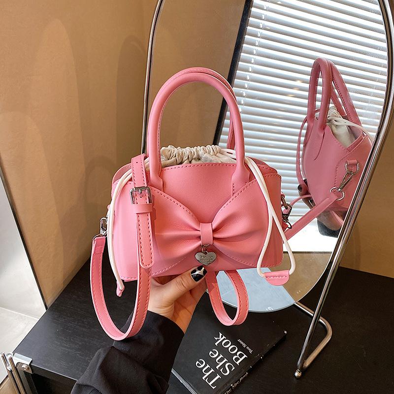Niche Bow Small Bag Women's New Hand Bucket Bag Spring and Summer Retro Shoulder Messenger Bag