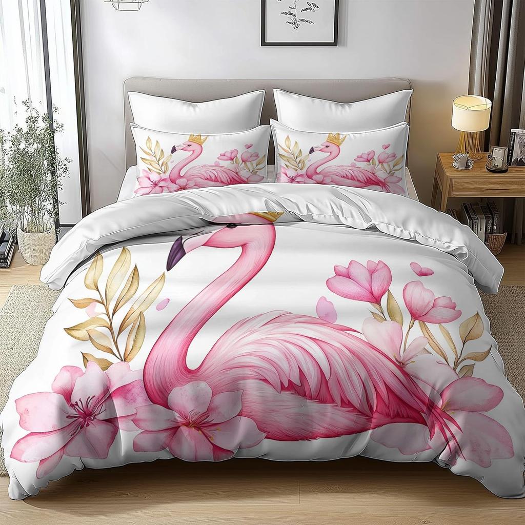 Flamingo Pattern 3D Printed Duvet Cover Set, Flamingo Cartoon Bedding Set Comforter Covers For Children Bedroom Decor Gifts