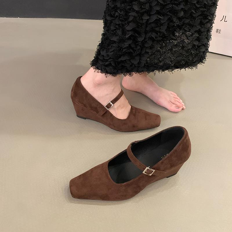 

Shoes Women Flats Square Toe Shallow Mouth Low Heels Dress Summer New Comfortable Retro Mary Janes Retro Woman Shoes Shallow 34 коричневий