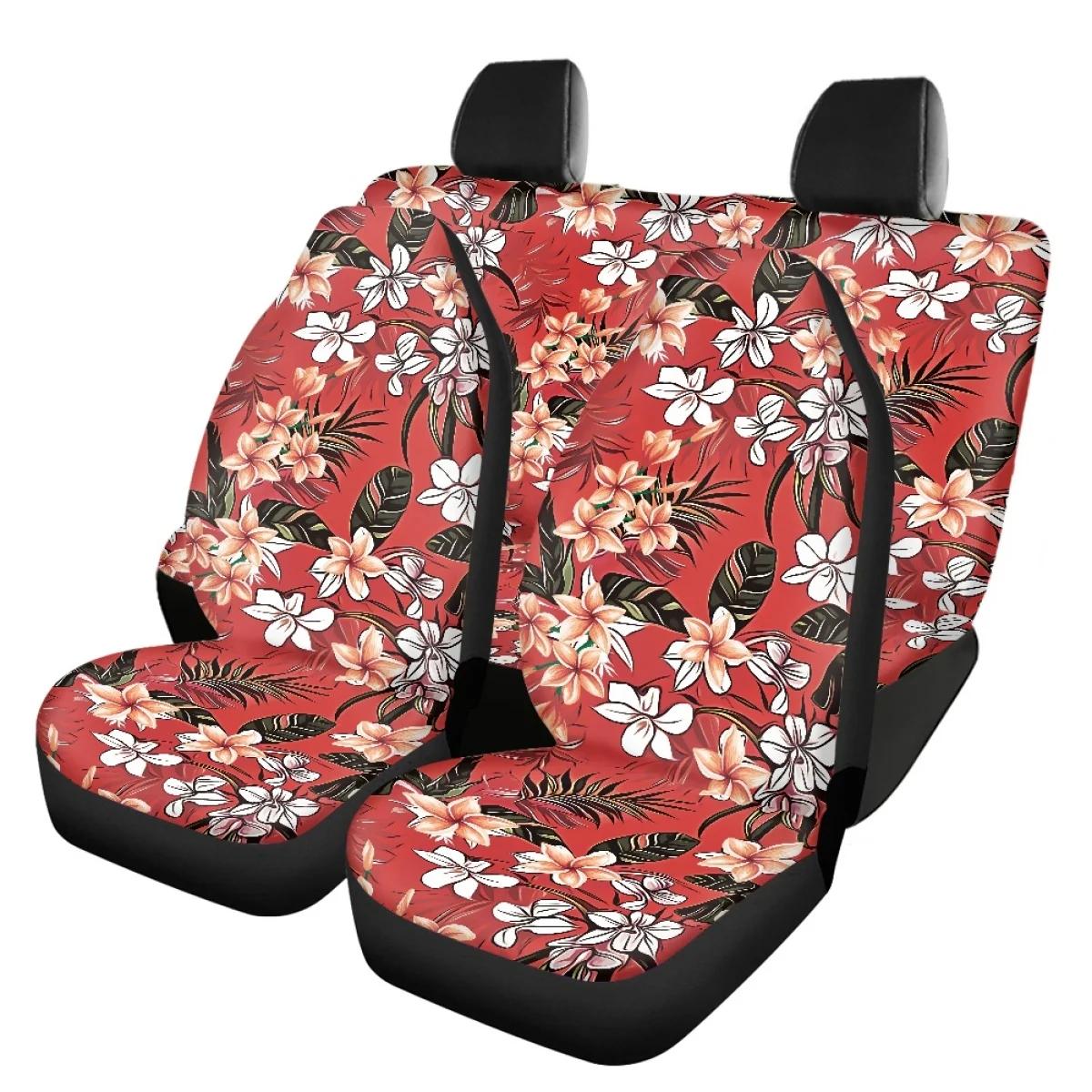 Four Seasons Car Seat Cover Set Pretty Purple Plumeria Printed High Elasticity Vehicle Cushion Protecter for Women Men Universal