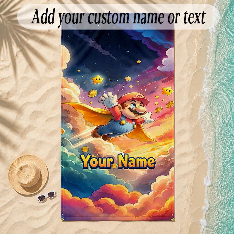 Beach TowelSuper Mario Custom Name Text Personalized Soft Towel for Beach Pool Indoor Home Decor Gift