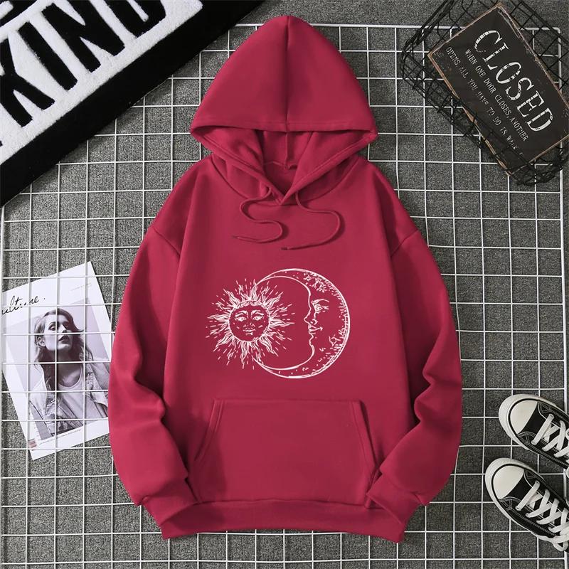 Women's Sun And Moon Patterned Sports Shirt Long Sleeved Pullover Top With Black Mushroom Print Pattern Clothing Fashion Trend