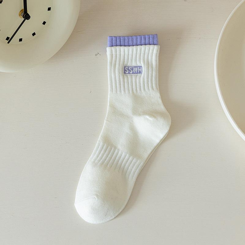 

Женские весенне-осенние хлопковые носки-трубы с вышивкой букв, для движения, дышащие, влагоотводящие 1 pair фиолетовый