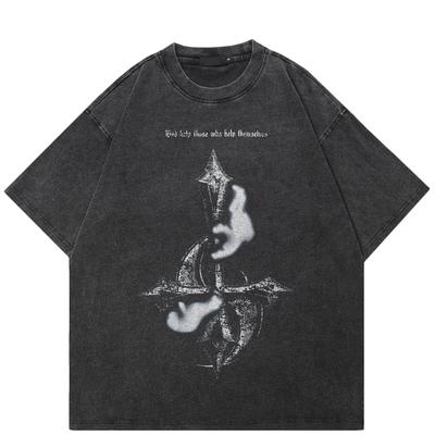 Koszulka Streetwear Distinctive Emblem Graphic T-Shirt z bawełny spranej w kolorze czarnym Koszulka unisex Koszulki Letnia koszulka z krótkim rękawem
