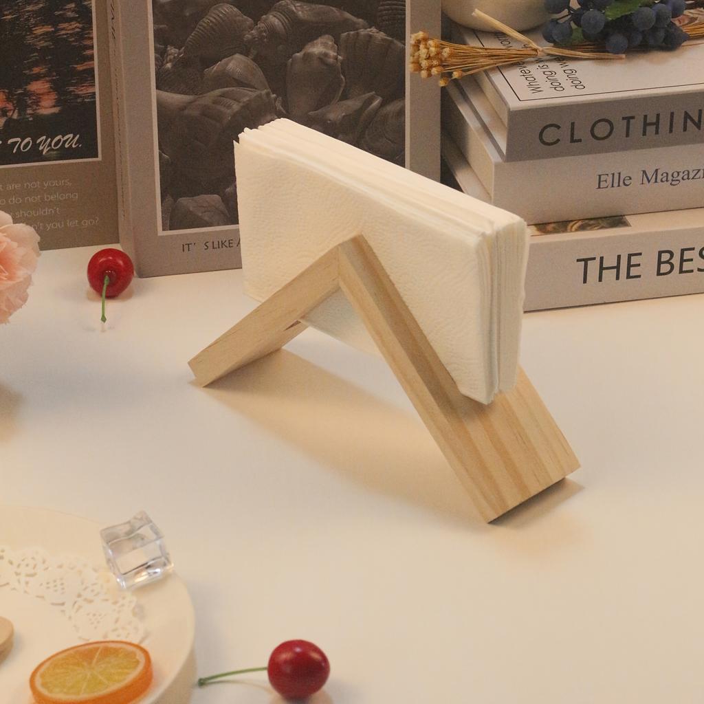 1pc Elegant Nordic-Style Solid Wood Napkin&Paper Towel Holder-Triangular Tabletop Organizer with Natural Finish,Perfect for Home