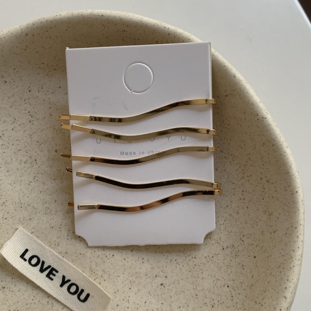 5pcs Bright Gold Color Metal Hairpins 5.5cm Wavy Hair ClipsMetal hair clips straight clips wavy side bangs forehead hair clippers Women's Headwear