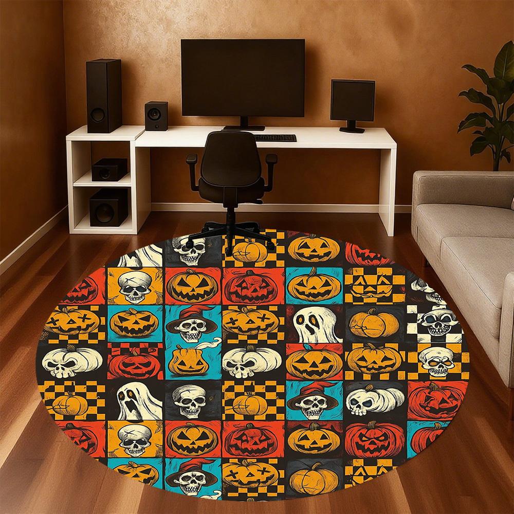 1pc Pumpkin, Skull Round Chair Mat Area Rug - Non-Slip, Floor Mat for Office, Bedroom, Home Decor Christmas Gift P0811399