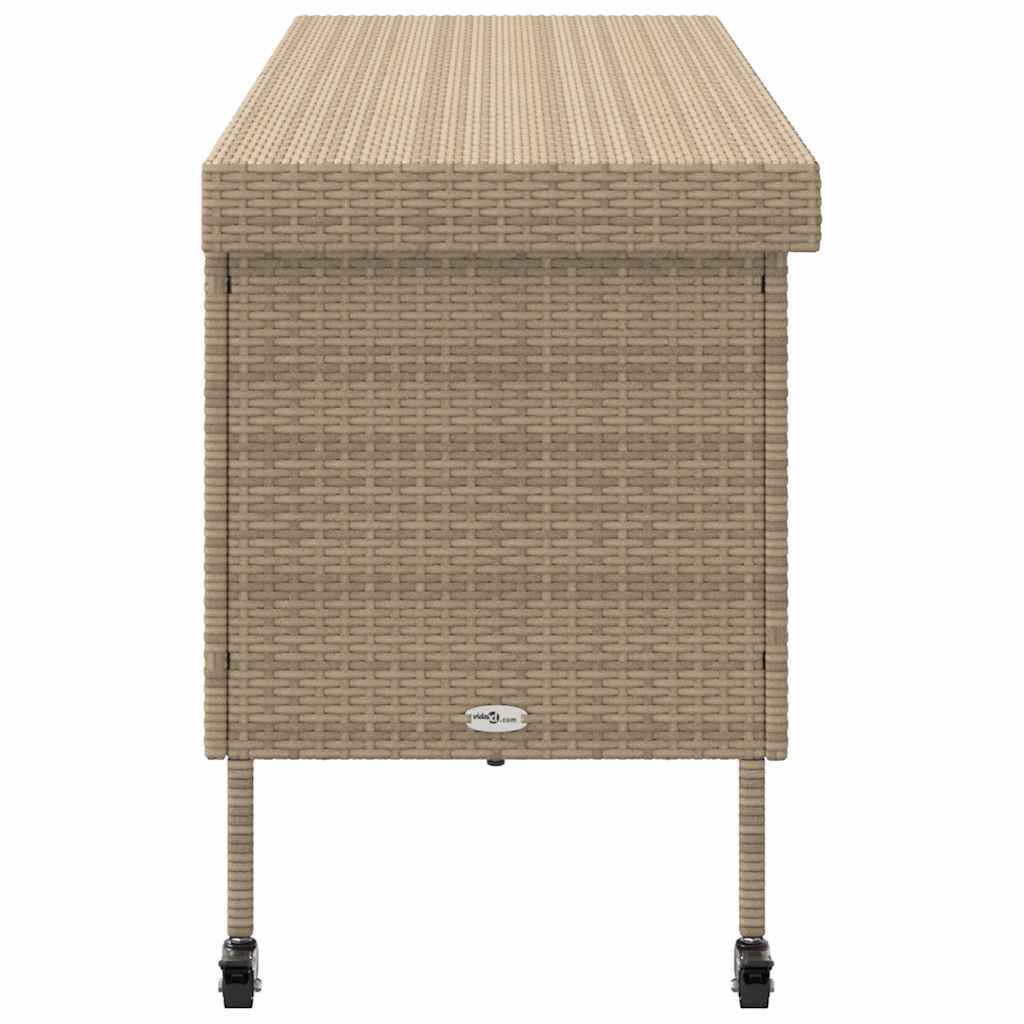 Garden Storage Box with Wheels Beige 160 x 55 x 75 cm Poly Rattan