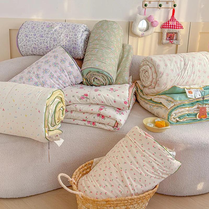 Cartoon Printed Wrinkled Yarn Summer Quilts Cozy Single and Double Air-Conditioned Quilt Cooling Breathable Home Soft Bedspread