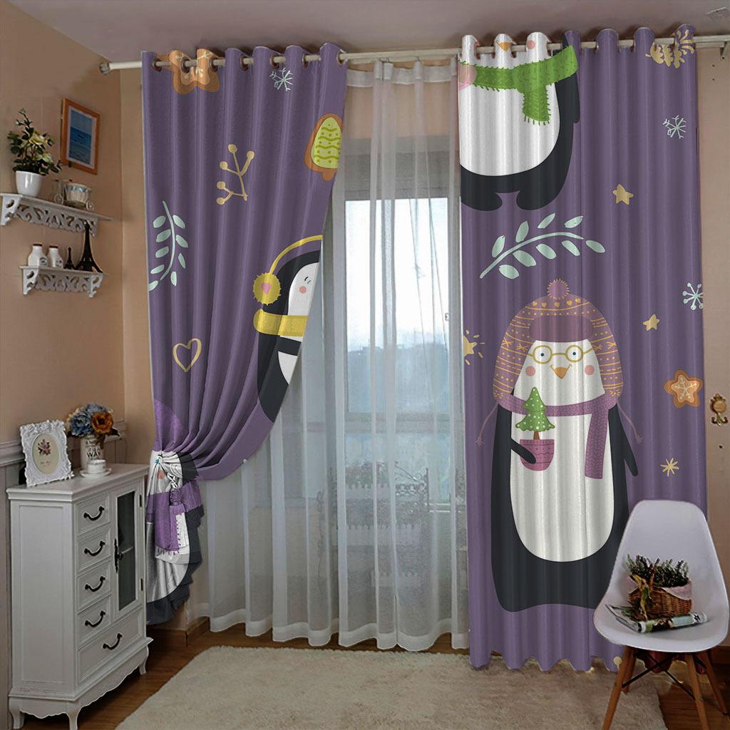 Curtains Polar Bear Elk Penguin Tile Drawing Series 3 Digital Printing High Density Blackout Curtains
