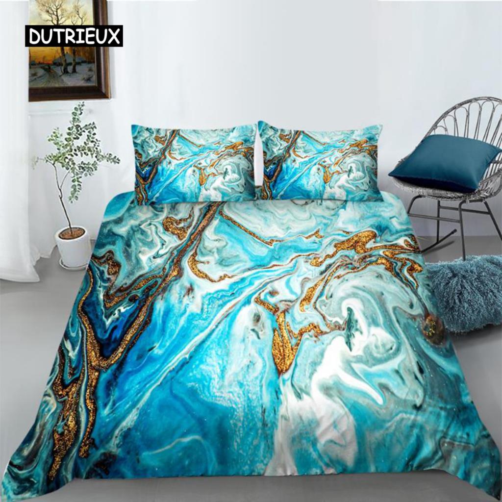 Marble Duvet Cover Set Pink Printed Queen Size Bedding Set Polyester Abstract Print Decor Golden Comforter Cover for Girls Teens