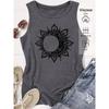 Black Mandala Sun And Moon Print Loose Women Sleeveless Summer Vest