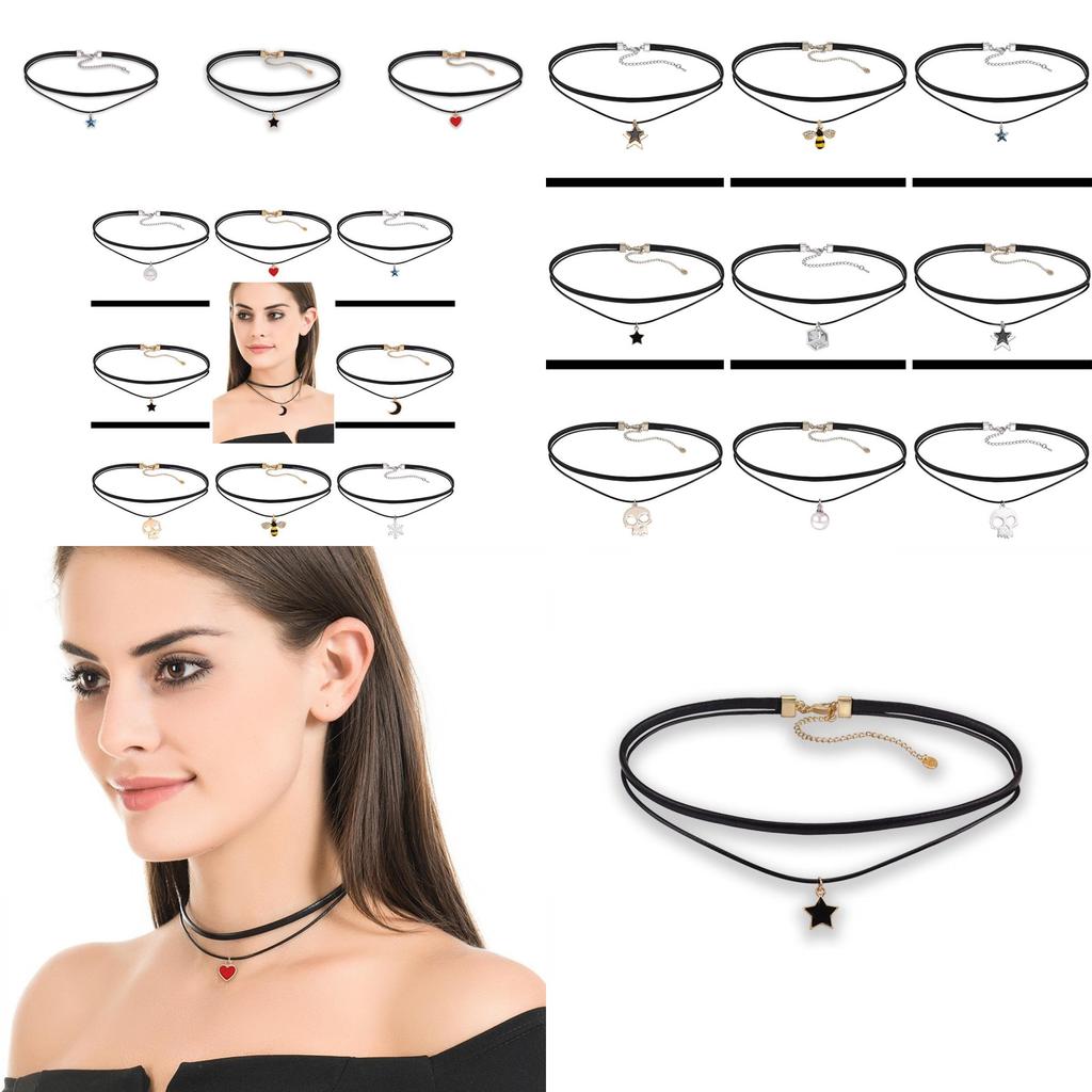 Stylish Multi-layered Choker Necklace For Women With Geometric Design And Heart Shape