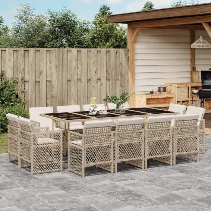 VidaXL Ensemble à manger de jardin et coussins 13 pcs beige, ensemble de salle à manger d'extérieur 3210862