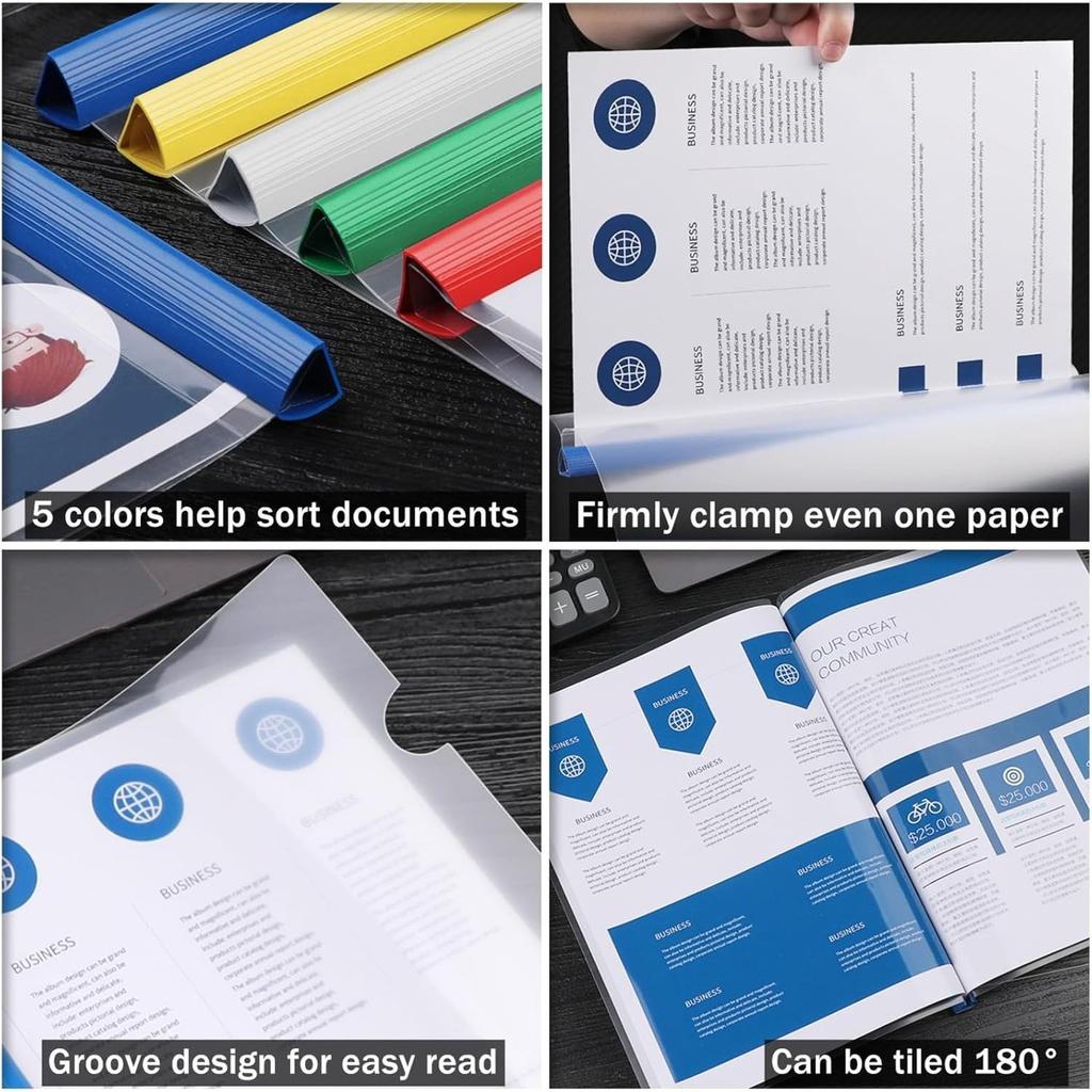 20 Pack 5 color high quality Plastic File Folders Sliding Bar Clamps A4 Document Organizer for Home School and Office