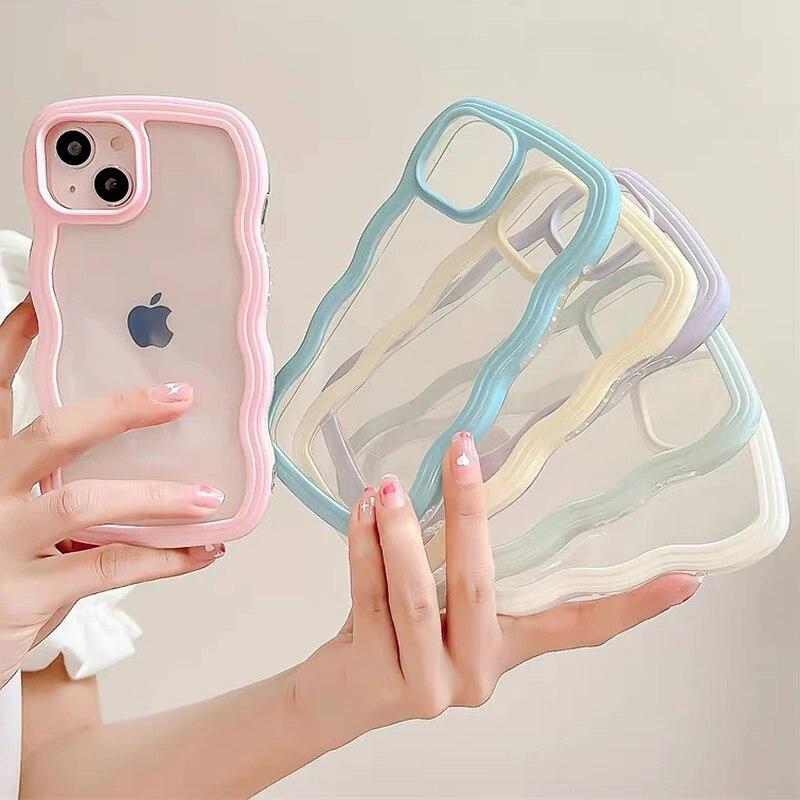 Fashion Cute Transparent Wave Phone Case For iPhone 14 Case For iPhone 11 12 13 14 Pro Max XR XS Max X 7 8 14 Plus Clear Cover