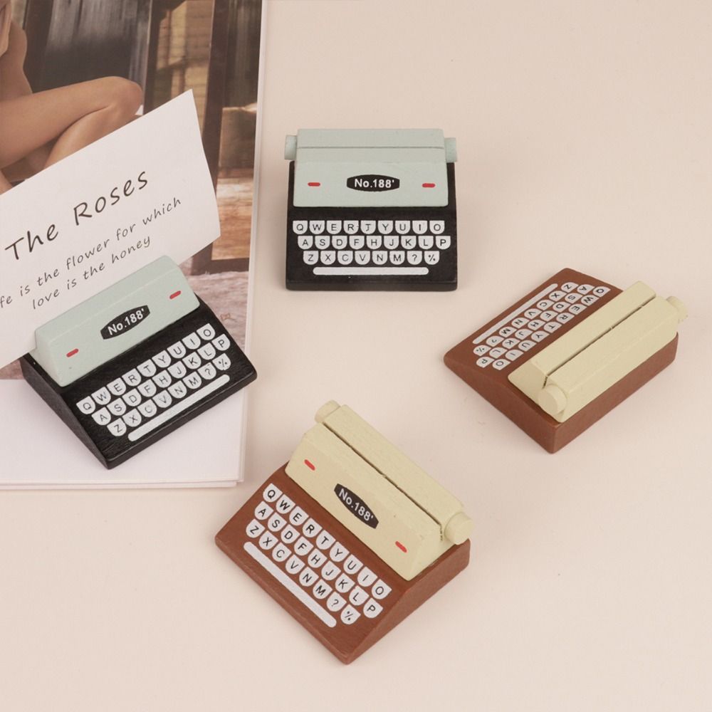 Wood Table Stand Card Holder Typewriter Shape Desktop Ornament Creative Photo Clips Holder  School