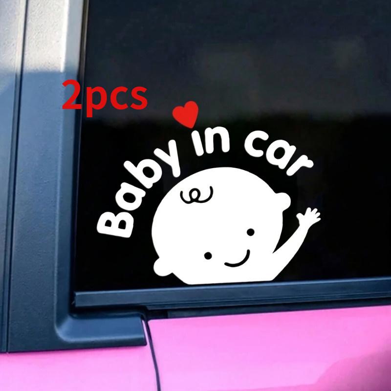 2pcs Cute "Baby in the Car" warning sticker cartoon windshield sticker - waterproof vinyl sticker, car safety and fashion