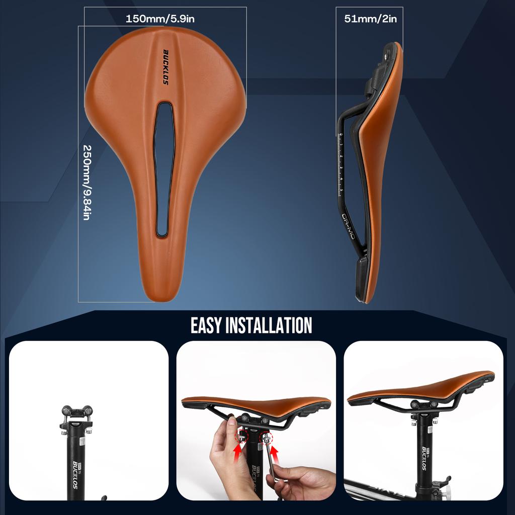 BUCKLOS Sillín de Bicicleta 250*150/160mm Cuero Carretera MTB Asiento Cojín Cómodo Universal Sillín de Bicicleta de Ejercicio Piezas de Bicicleta