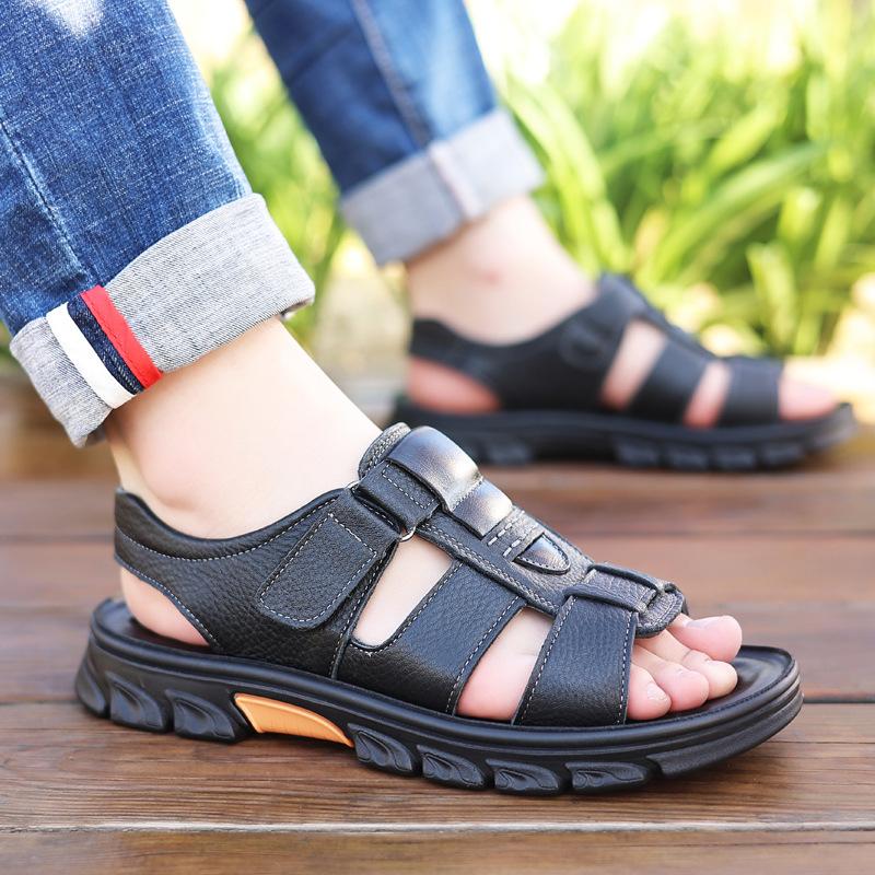 Large Size Sandals Men's 2025 Summer New Beach Shoes Men's Leather Non-slip Casual Shoes