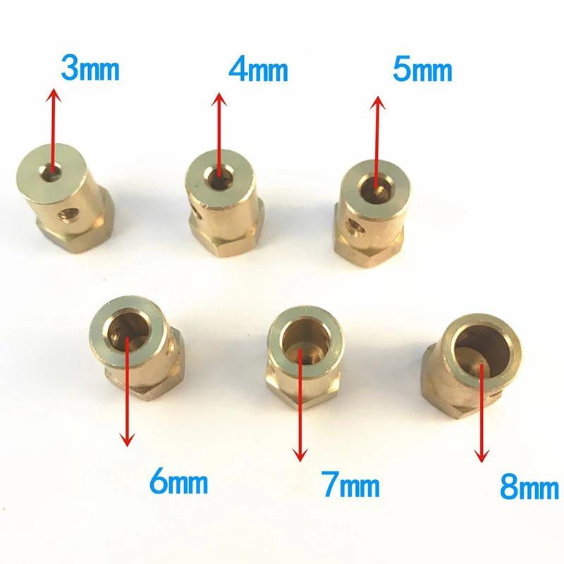Metal Brass Model Car Wheel Hub Connector (12mm Hex, 2-8MM)