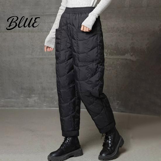 Women Travel Pants with Pockets Harem Elastic High Waist Lightweight Down Trousers Large Thick Warm Quilt Versatile Travel-friendly Bottoms