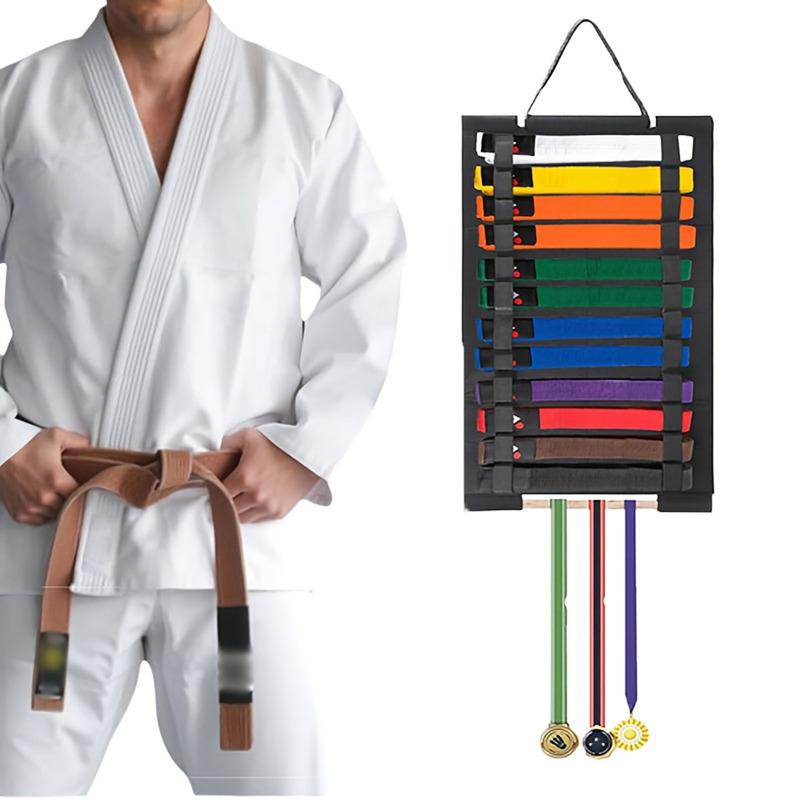 Portable karate belt display stand, with hanging medal sticks, lightweight hanging taekwondo belt display stand storage rack