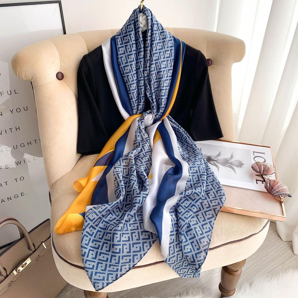 new 180*90cm fashion muffler Women Silk Winter Scarf Luxury Design Print Lady Beach Shawl Fashion Smooth Foulard Female Hijab