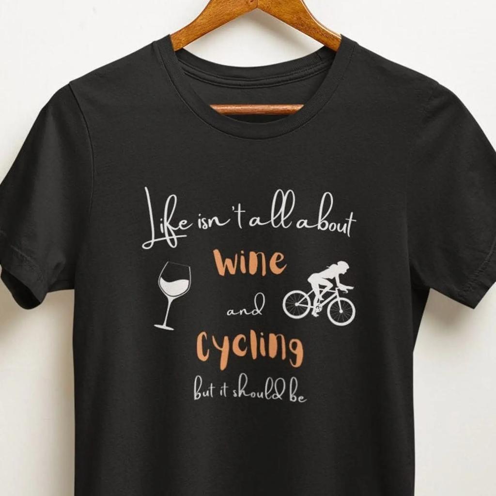 Wine And Cycling T Shirt Cyclists Biker Mom Grandma Vintage Designer Clothes Stylish Stretched Slightly Unisex
