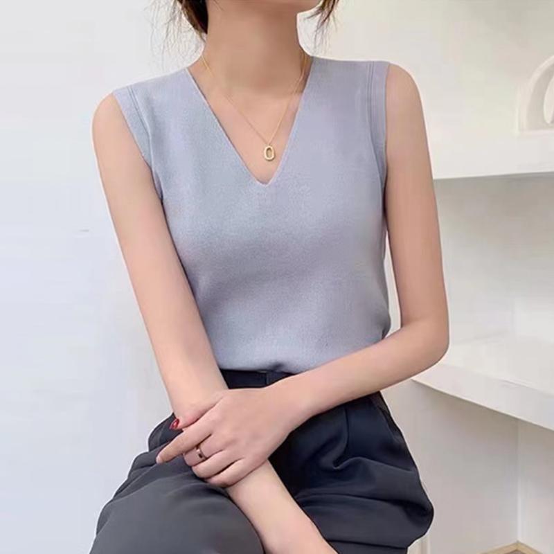 Korean Temperament V-Neck Sleeveless Versatile Slim Knitted Vest For Women