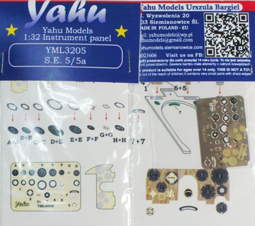 Yahoo Model RAF Colored Instrument Panel Wingnut Wings and Other Plastic Model Parts YML3205 1/32 S.E.5/5a (for Models)