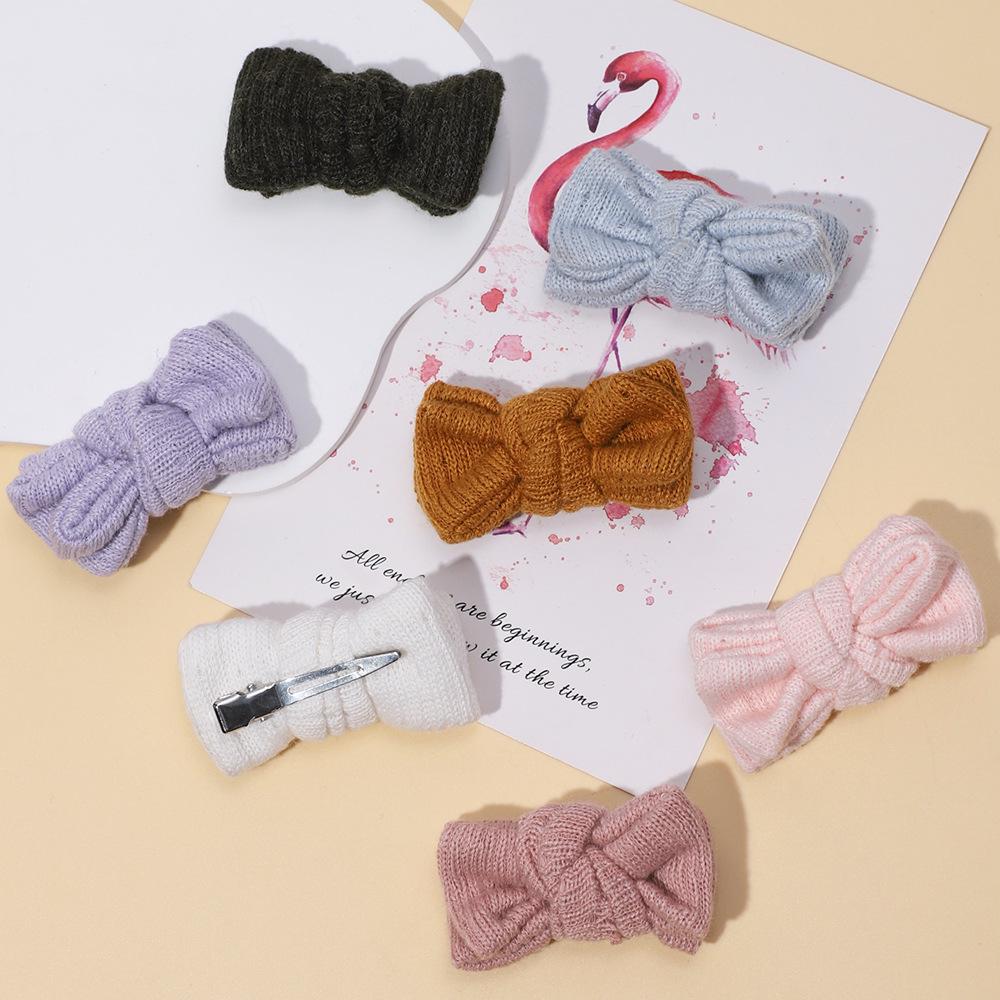 Children's Knitted Bow Hair Clips - Korean Style Decorative Headwear for Girls