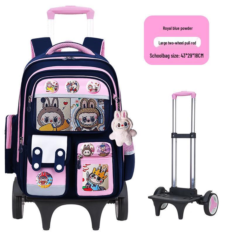 Cartoon Trolley Backpack for Grade 2-6 Students - Large Capacity Schoolbag for Boys & Girls