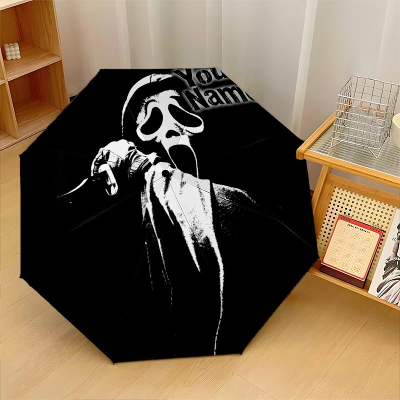 Custom Text Automatic 8 Bone Umbrella, Portable Sun Rain Protection UmbrellaScream Ghostface