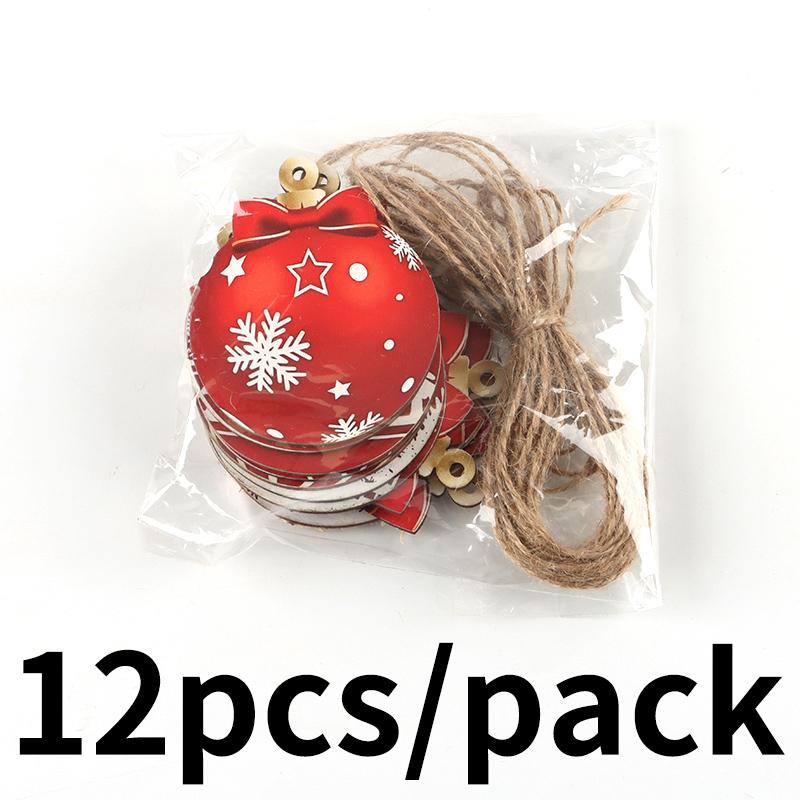 (12pcs set)7*5.7cm Christmas Ball Wooden Pendant Xmas Decoration Colored Woodblock Children's Cartoon Snowman Hanging DIY