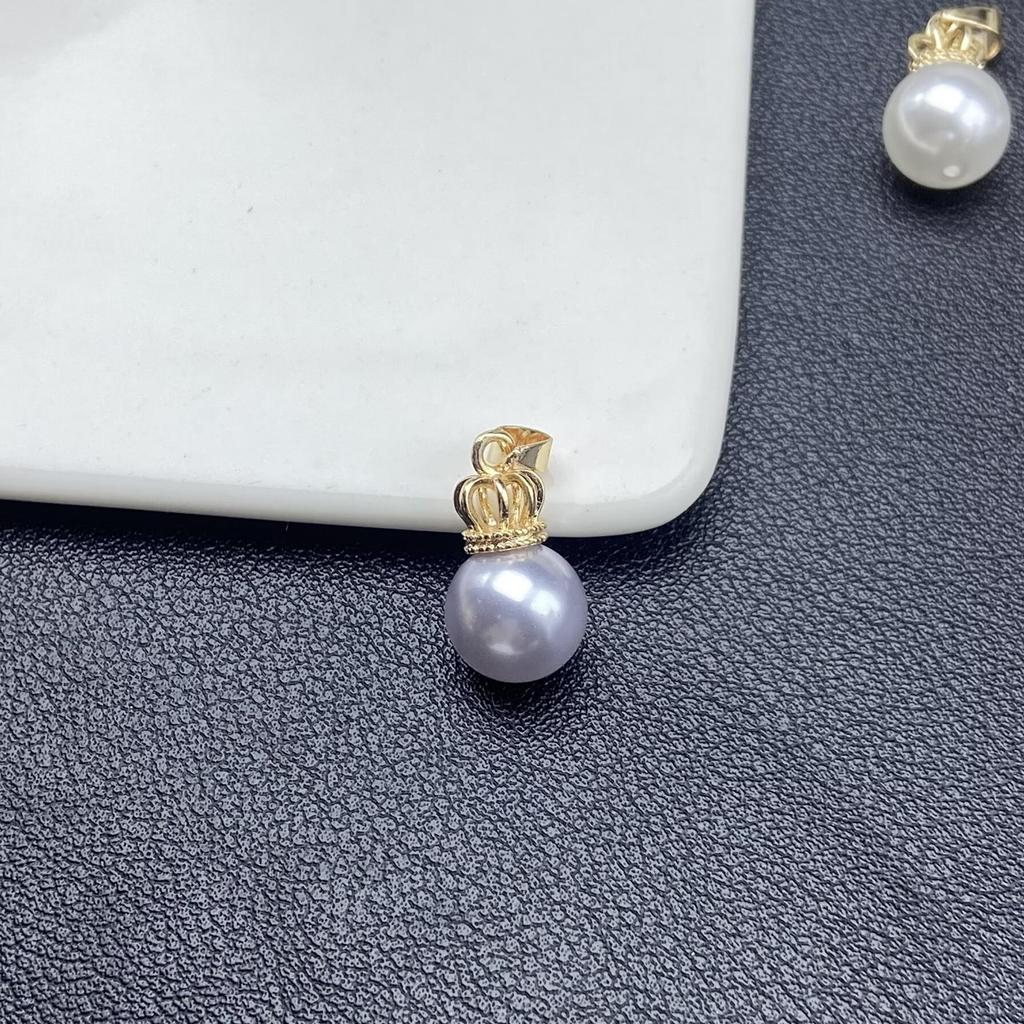 Zircon Crown Freshwater Pearl Pendant Necklace with Color-Preserving Earrings and Ear Cuffs - Fashion DIY Handmade Jewelry Accessories