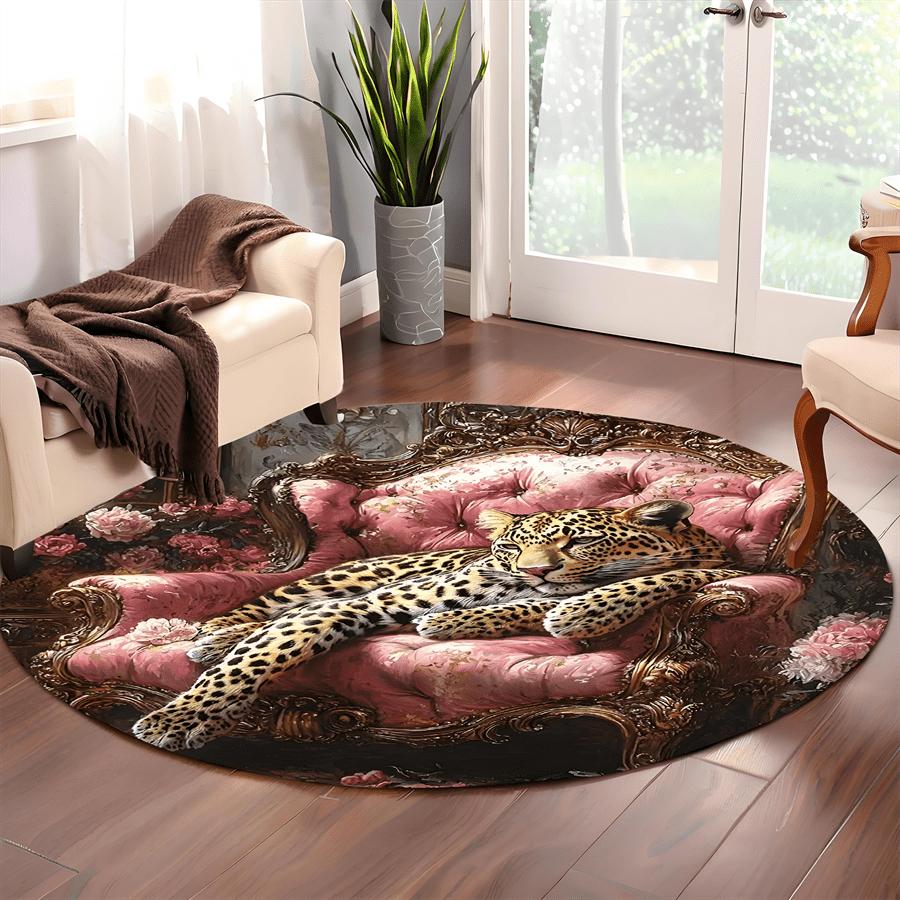 Luxury  Pink Leopard Pattern Round Shape Floor Mats Kitchen Hallway Runner Rug Bedroom Living Room Soft Carpet Non-slip Area Rug