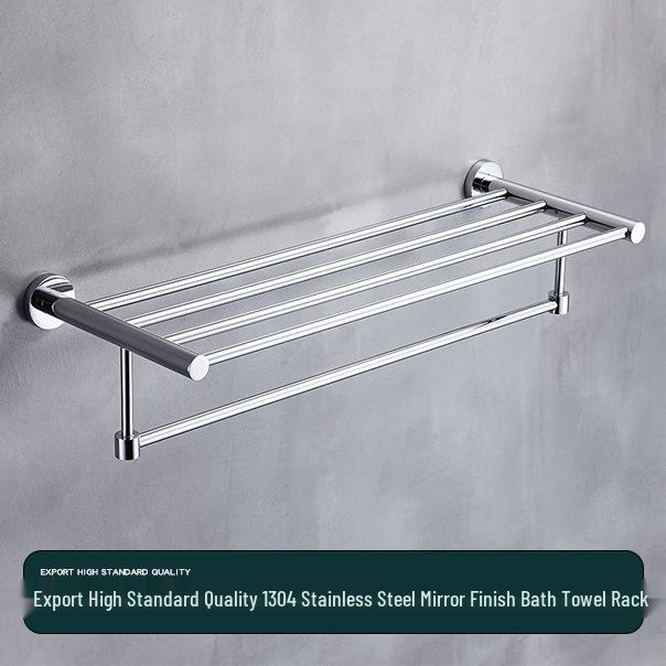 Stainless Steel Bathroom Towel Rack Set with Mirror Shelf & Nail-Free Installation
