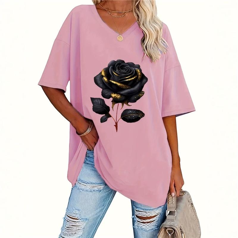 Camiseta para Mujer Verano Talla Grande Manga Corta Color Sólido Cuello Redondo Casual Elástica Ajuste Holgado Camiseta