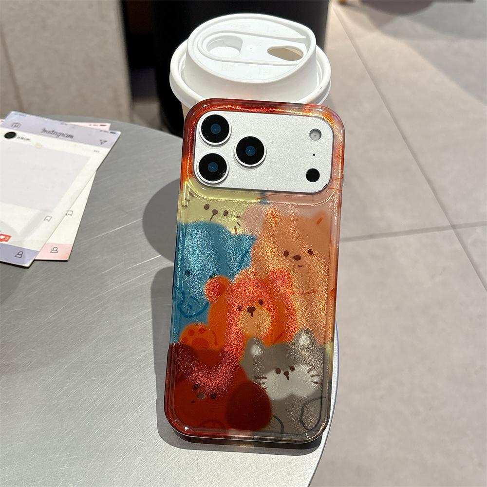 Cute Glitter Bear Kitten Mobile Phone Covers for iPhone 14 13 15 Pro 17 16 Pro Max Case Shockproof Funda Cute Protective Cover