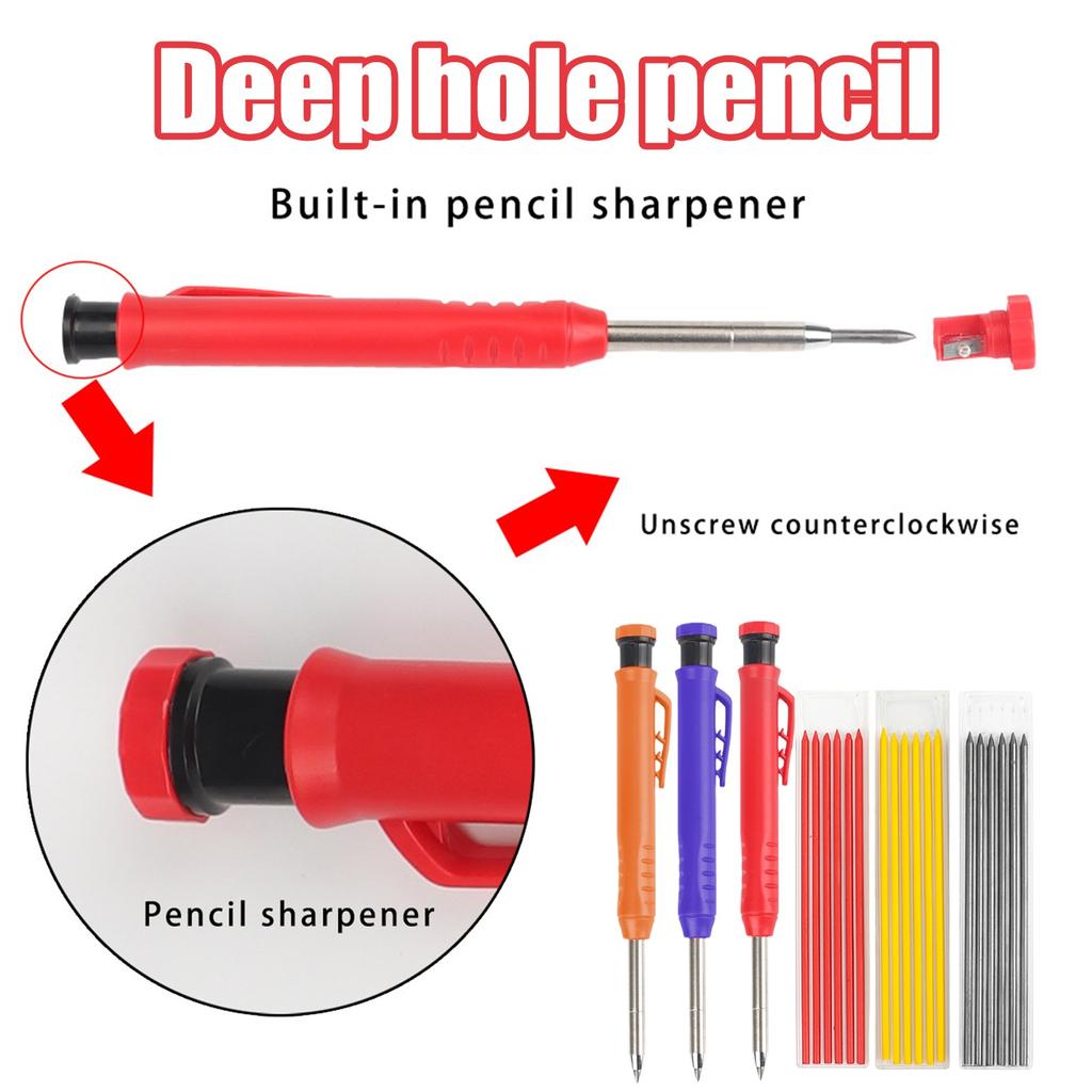 Deep Hole Carpenter Pencil, Engineering Carpenter Mechanical Pencil Adjustable Marker Pen
